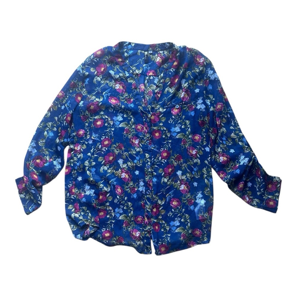 Kut from the Kloth Floral Print Women's Blouse in Blue size Large